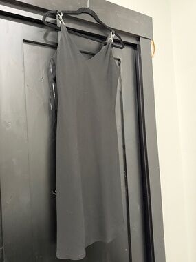 Elegant Black Midi Slip Dress with Thin Straps
